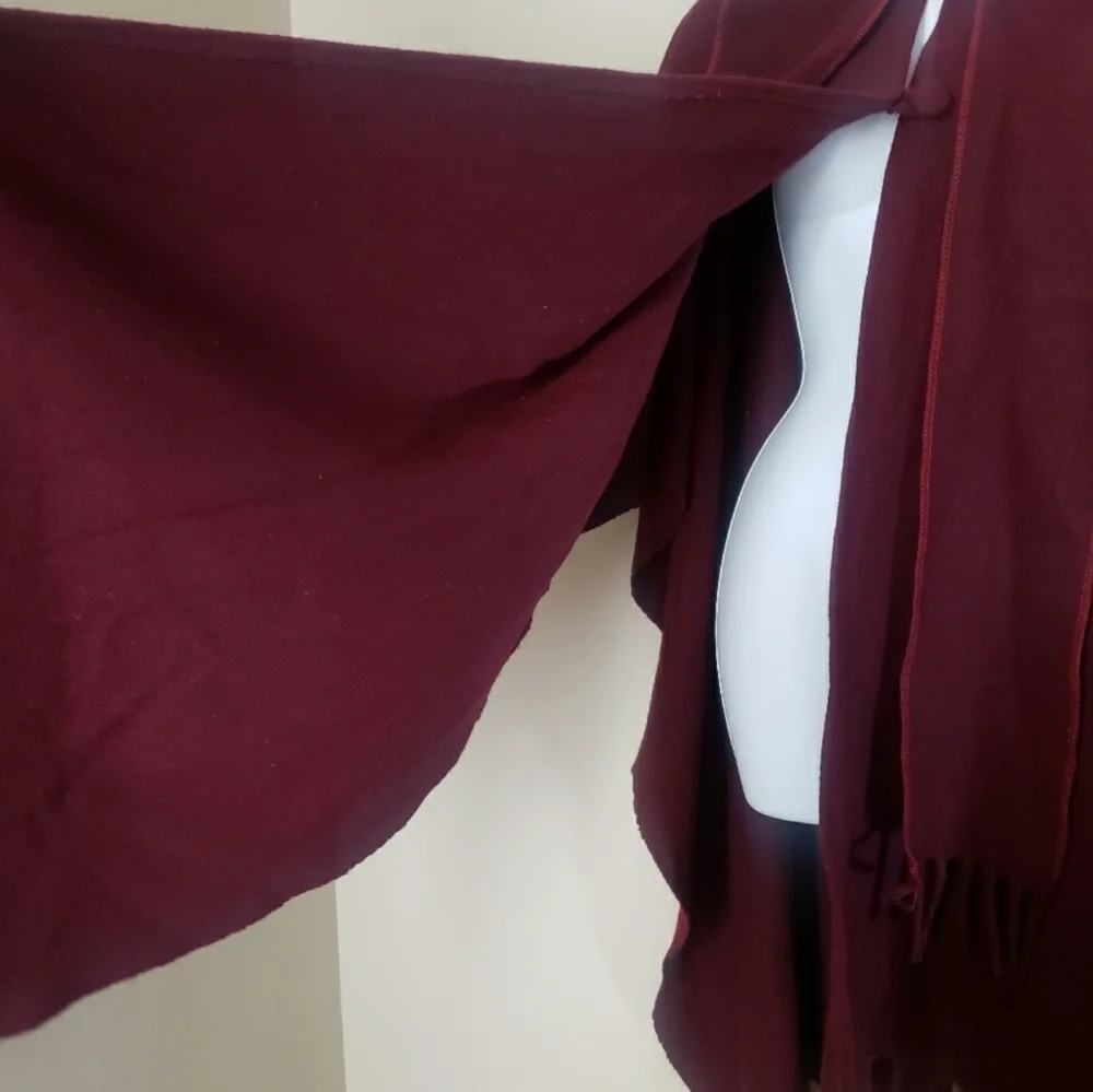 Pullover Poncho Cape with Scarf Fringed Hem